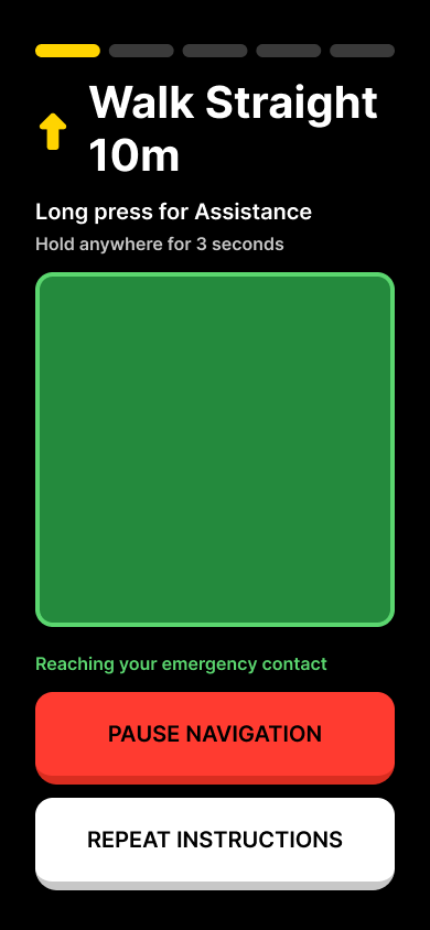 Assistance activated with green state showing emergency contact being reached